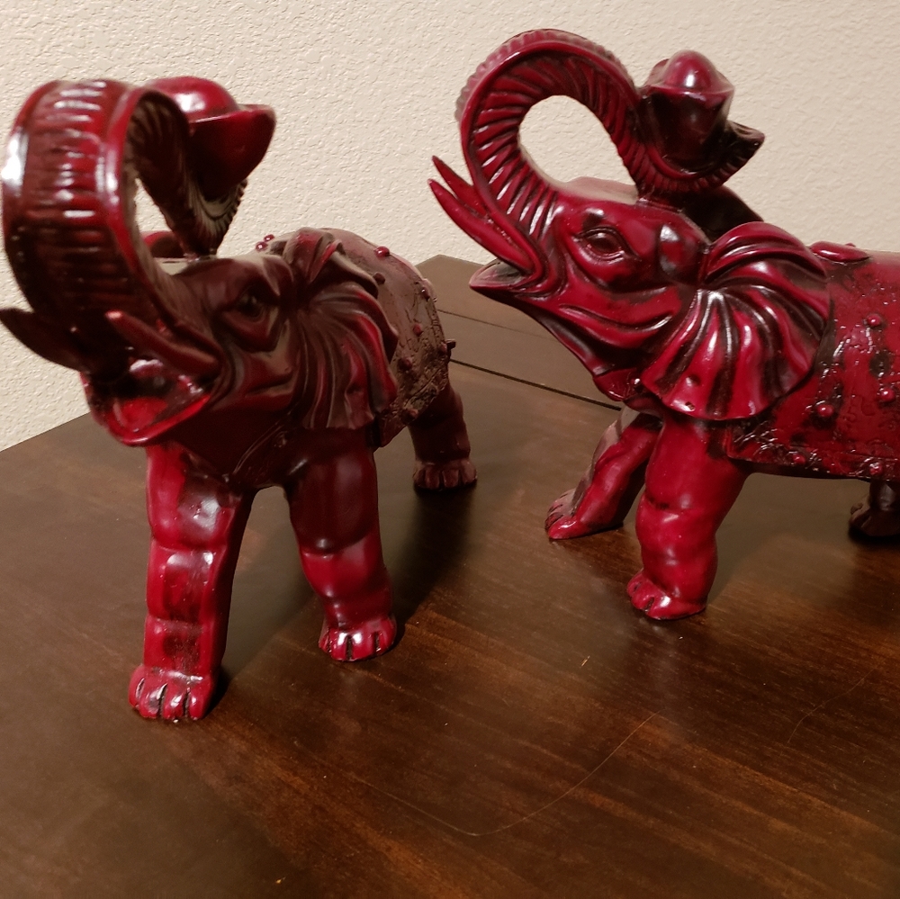 Hand Carved Teak Elephant Bookends/Figurines